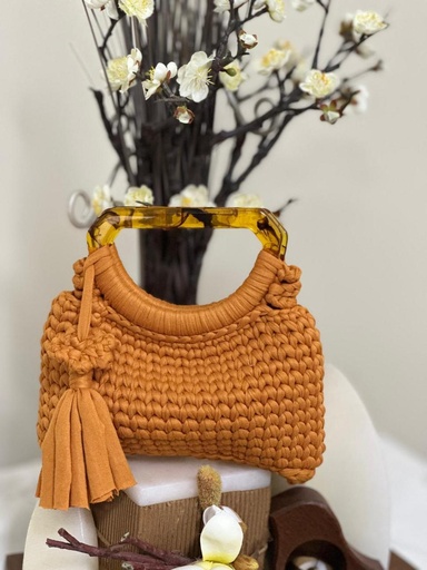 Orange Crochet Bag with D Shape Acrylic Handle
